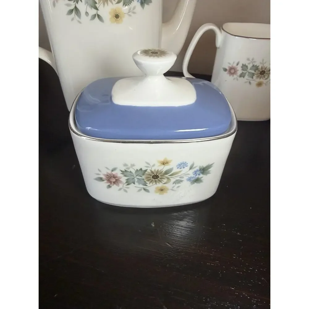 Royal Doulton Pastorale Tea Set of Teapot Creamer and Sugar Bowl with LId